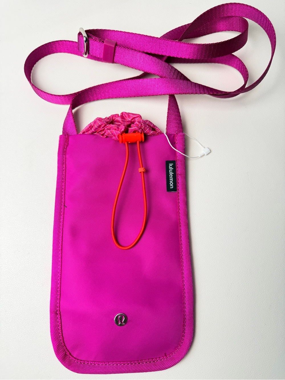Lululemon Pink Solid Drawstring Crossbody Pouch Bag Adjustable Strap outdoor